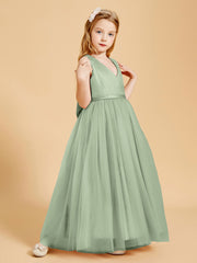 Robes de Demoiselle d'Honneur Junior en Tulle avec Haut en Satin Sauge Poudrée