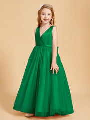 Robes de Demoiselle d'Honneur Junior en Tulle avec Haut en Satin Emeraude