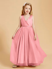 Robes de Demoiselle d'Honneur Junior en Tulle avec Haut en Satin Flamant