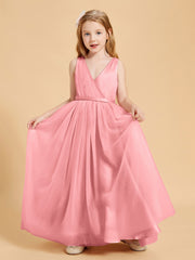 Robes de Demoiselle d'Honneur Junior en Tulle avec Haut en Satin Flamant