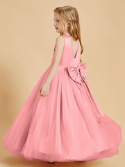 Robes de Demoiselle d'Honneur Junior en Tulle avec Haut en Satin Flamant