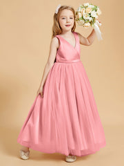 Robes de Demoiselle d'Honneur Junior en Tulle avec Haut en Satin Flamant