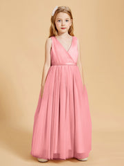 Robes de Demoiselle d'Honneur Junior en Tulle avec Haut en Satin Flamant