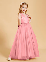 Robes de Demoiselle d'Honneur Junior en Tulle avec Haut en Satin Flamant