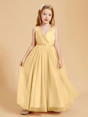 Robes de Demoiselle d'Honneur Junior en Tulle avec Haut en Satin Or