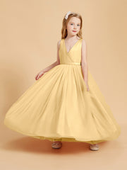 Robes de Demoiselle d'Honneur Junior en Tulle avec Haut en Satin Or