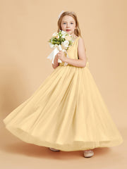 Robes de Demoiselle d'Honneur Junior en Tulle avec Haut en Satin Or