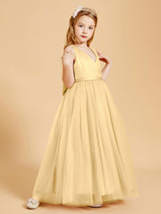 Robes de Demoiselle d'Honneur Junior en Tulle avec Haut en Satin Or