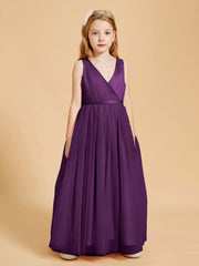 Robes de Demoiselle d'Honneur Junior en Tulle avec Haut en Satin Raisin