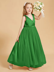 Robes de Demoiselle d'Honneur Junior en Tulle avec Haut en Satin Vert