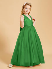 Robes de Demoiselle d'Honneur Junior en Tulle avec Haut en Satin Vert