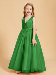 Robes de Demoiselle d'Honneur Junior en Tulle avec Haut en Satin Vert