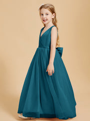 Robes de Demoiselle d'Honneur Junior en Tulle avec Haut en Satin Bleu Encre