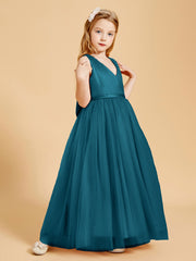 Robes de Demoiselle d'Honneur Junior en Tulle avec Haut en Satin Bleu Encre
