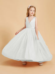 Robes de Demoiselle d'Honneur Junior en Tulle avec Haut en Satin Ivoire