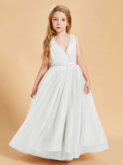 Robes de Demoiselle d'Honneur Junior en Tulle avec Haut en Satin Ivoire