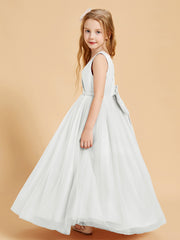 Robes de Demoiselle d'Honneur Junior en Tulle avec Haut en Satin Ivoire