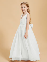Robes de Demoiselle d'Honneur Junior en Tulle avec Haut en Satin Ivoire