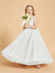 Robes de Demoiselle d'Honneur Junior en Tulle avec Haut en Satin Ivoire