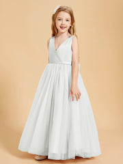 Robes de Demoiselle d'Honneur Junior en Tulle avec Haut en Satin Ivoire