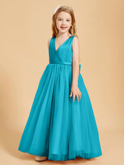 Robes de Demoiselle d'Honneur Junior en Tulle avec Haut en Satin Jade