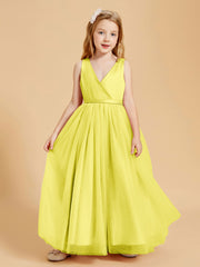 Robes de Demoiselle d'Honneur Junior en Tulle avec Haut en Satin Citron
