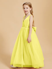 Robes de Demoiselle d'Honneur Junior en Tulle avec Haut en Satin Citron