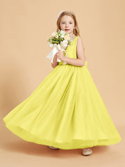 Robes de Demoiselle d'Honneur Junior en Tulle avec Haut en Satin Citron