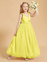 Robes de Demoiselle d'Honneur Junior en Tulle avec Haut en Satin Citron
