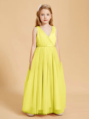 Robes de Demoiselle d'Honneur Junior en Tulle avec Haut en Satin Citron