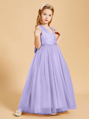 Robes de Demoiselle d'Honneur Junior en Tulle avec Haut en Satin Lilas