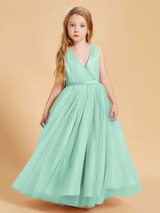 Robes de Demoiselle d'Honneur Junior en Tulle avec Haut en Satin Vert Menthe