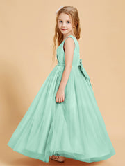 Robes de Demoiselle d'Honneur Junior en Tulle avec Haut en Satin Vert Menthe