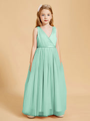 Robes de Demoiselle d'Honneur Junior en Tulle avec Haut en Satin Vert Menthe