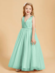 Robes de Demoiselle d'Honneur Junior en Tulle avec Haut en Satin Vert Menthe