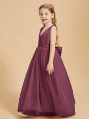 Robes de Demoiselle d'Honneur Junior en Tulle avec Haut en Satin Mûre