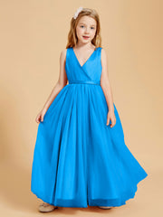 Robes de Demoiselle d'Honneur Junior en Tulle avec Haut en Satin Bleu Océan