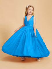 Robes de Demoiselle d'Honneur Junior en Tulle avec Haut en Satin Bleu Océan