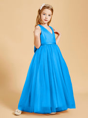 Robes de Demoiselle d'Honneur Junior en Tulle avec Haut en Satin Bleu Océan