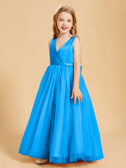 Robes de Demoiselle d'Honneur Junior en Tulle avec Haut en Satin Bleu Océan