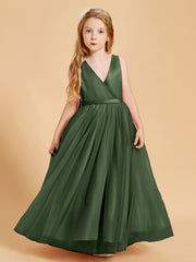 Robes de Demoiselle d'Honneur Junior en Tulle avec Haut en Satin Olive Verte