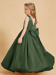 Robes de Demoiselle d'Honneur Junior en Tulle avec Haut en Satin Olive Verte