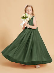 Robes de Demoiselle d'Honneur Junior en Tulle avec Haut en Satin Olive Verte
