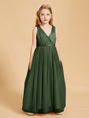 Robes de Demoiselle d'Honneur Junior en Tulle avec Haut en Satin Olive Verte