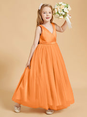 Robes de Demoiselle d'Honneur Junior en Tulle avec Haut en Satin Orange