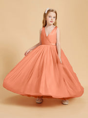 Robes de Demoiselle d'Honneur Junior en Tulle avec Haut en Satin Papaye