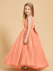 Robes de Demoiselle d'Honneur Junior en Tulle avec Haut en Satin Papaye