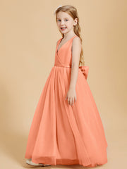 Robes de Demoiselle d'Honneur Junior en Tulle avec Haut en Satin Papaye