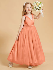 Robes de Demoiselle d'Honneur Junior en Tulle avec Haut en Satin Papaye
