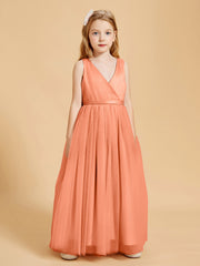 Robes de Demoiselle d'Honneur Junior en Tulle avec Haut en Satin Papaye
